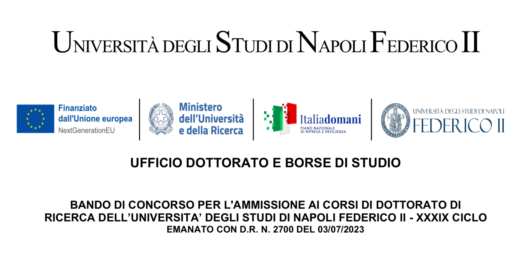 Concorso per l’ammissione ai corsi di dottorato di ricerca del 39° ciclo